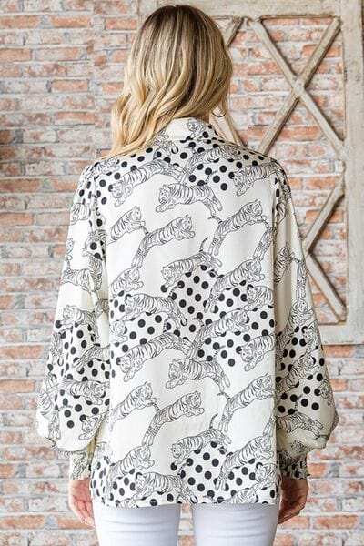 First Love Tiger Print Collared Neck Long Sleeve Satin Shirt - Trendsi - Flyclothing LLC
