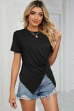Ruched Round Neck Short Sleeve T-Shirt - Trendsi - Flyclothing LLC
