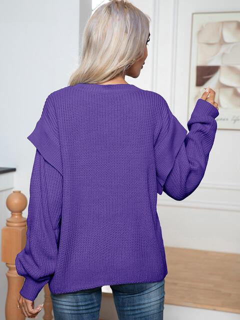 Dropped Shoulder Long Sleeve Sweater - Trendsi