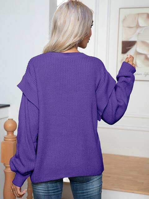 Dropped Shoulder Long Sleeve Sweater - Trendsi - Flyclothing LLC