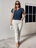 Plus Size Swiss Dot V-Neck Flutter Sleeve Tee - Trendsi - Flyclothing LLC