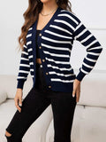 Striped Dropped Shoulder V-Neck Knit Top - Trendsi - Flyclothing LLC