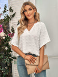 Swiss Dot Notched Neck Flare Sleeve Blouse - Trendsi - Flyclothing LLC