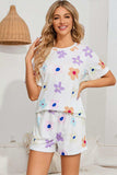 Floral Round Neck Raglan Sleeve Top and Shorts Lounge Set - Trendsi - Flyclothing LLC
