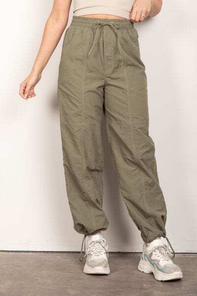 VERY J Drawstring Woven Parachute Joggers - Trendsi - Flyclothing LLC