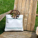 Firehose Wood Handled White Bag - Beaurer Creations - Flyclothing LLC