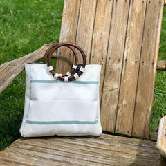 Firehose Wood Handled White Bag - Beaurer Creations