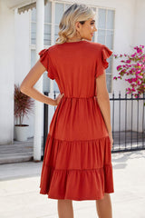 Ruched Notched Cap Sleeve Dress - Trendsi - Flyclothing LLC