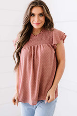Polka Dot Smocked Flutter Sleeve Blouse - Trendsi - Flyclothing LLC