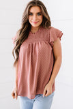 Polka Dot Smocked Flutter Sleeve Blouse - Trendsi