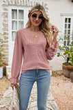 Eyelet Lace Trim Flounce Sleeve Blouse - Trendsi - Flyclothing LLC