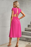 Tie Back Cutout Round Neck Split Dress - Trendsi