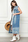 Veveret Full Size Distressed Sleeveless Longline Denim Jacket - Flyclothing LLC