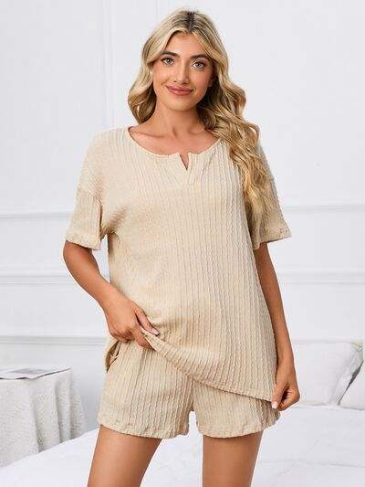 Notched Short Sleeve and Shorts Lounge Set - Trendsi - Flyclothing LLC