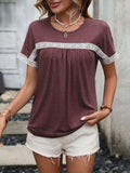 Contrast Round Neck Short Sleeve Tee - Trendsi - Flyclothing LLC