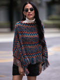 Fringe Hem Boat Neck Poncho - Trendsi