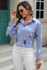 Printed Collared Neck Buttoned Shirt - Trendsi