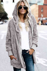 Teddy Hooded Jacket with Pockets - Trendsi - Flyclothing LLC