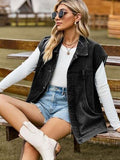 Button Up Collared Neck Sleeveless Denim Jacket - Trendsi