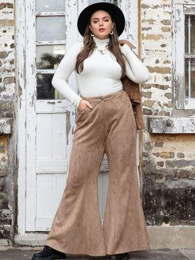 Plus Size Pocketed Flare Pants - Trendsi - Flyclothing LLC
