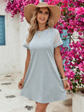 Openwork Round Neck Short Sleeve Dress - Trendsi