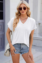 V-Neck Short Sleeve T-Shirt - Trendsi - Flyclothing LLC