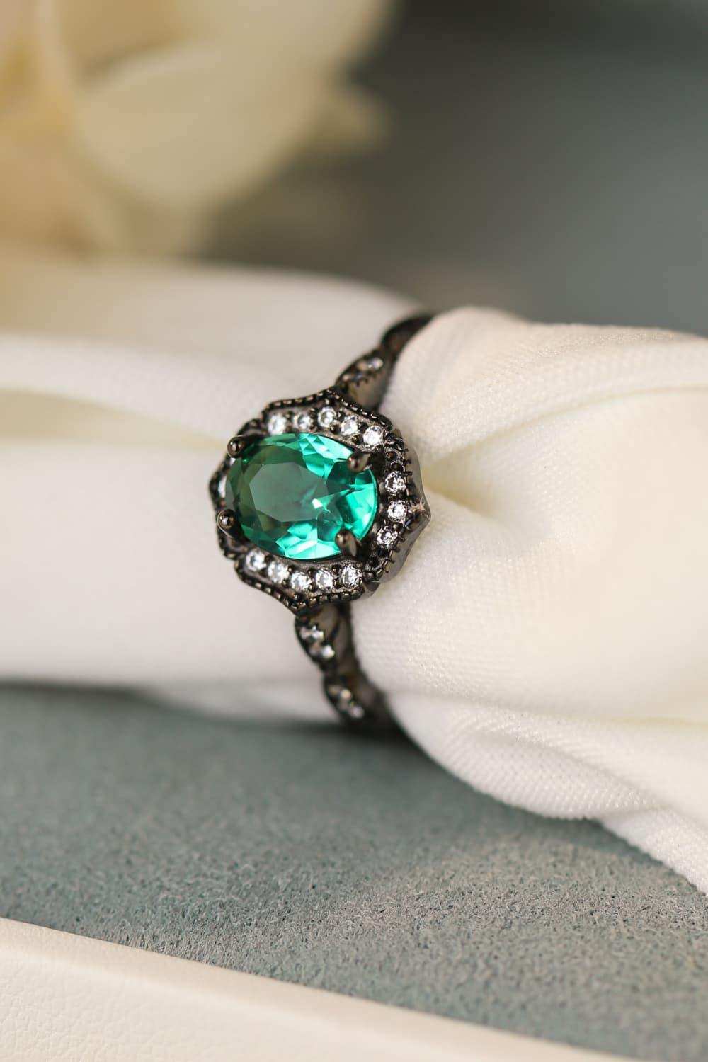 925 Sterling Silver Paraiba Tourmaline 4-Prong Ring - Trendsi - Flyclothing LLC