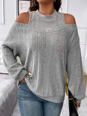 Round Neck Cold Shoulder Sweater - Trendsi