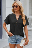 Eyelet Notched Short Sleeve T-Shirt - Trendsi