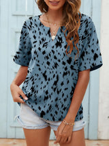 Printed Notched Neck Half Sleeve Blouse - Trendsi - Flyclothing LLC