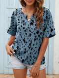 Printed Notched Neck Half Sleeve Blouse - Trendsi - Flyclothing LLC