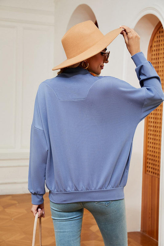 Half-Zip Dropped Shoulder Sweatshirt - Trendsi