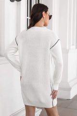 Contrast V-Neck Sweater Dress - Trendsi - Flyclothing LLC