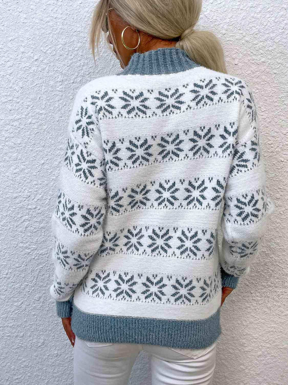 Snowflake Pattern Mock Neck Sweater - Trendsi - Flyclothing LLC