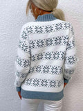 Snowflake Pattern Mock Neck Sweater - Trendsi