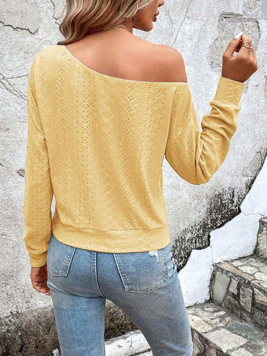 Eyelet Dropped Shoulder Blouse - Trendsi - Flyclothing LLC
