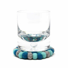 Hand Crafted Felt Ball Coasters from Nepal: 4-pack, Chakra Light Blues - Global Groove (T) - Global Groove