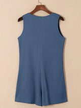 Waffle-Knit Half Button Sleeveless Romper with Pockets - Trendsi - Flyclothing LLC