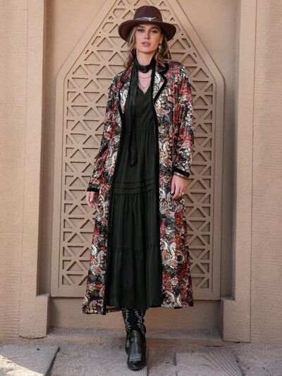 Printed Open Front Long Sleeve Outerwear - Trendsi - Flyclothing LLC