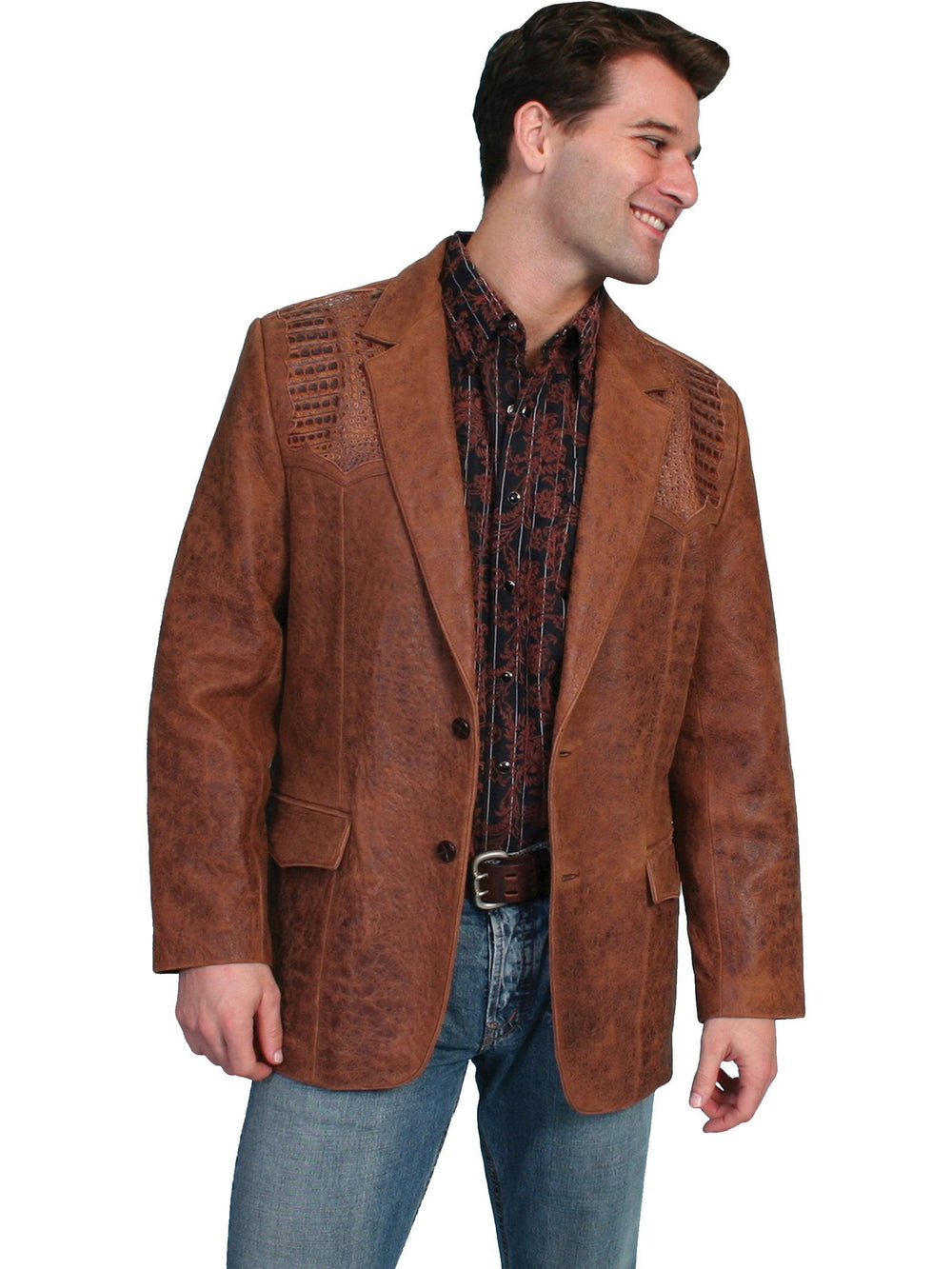 Scully BROWN CAIMAN INSET BLAZER - Scully Leather
