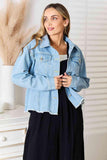 Double Take Dropped Shoulder Raw Hem Denim Jacket - Trendsi