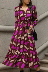 Printed Tied Pocketed Lantern Sleeve Dress - Trendsi - Flyclothing LLC