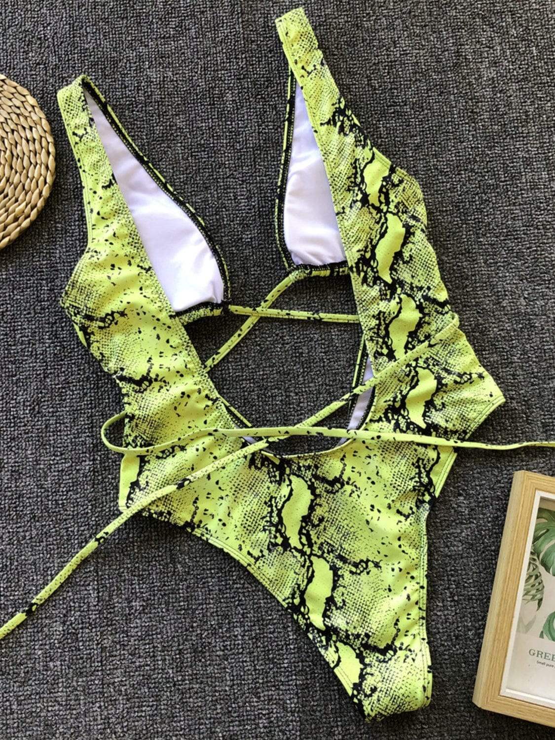Lace-Up Backless Plunge One-Piece Swimwear - Trendsi - Flyclothing LLC