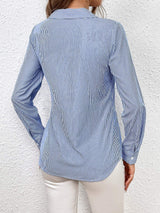 Bow Tie Waist Johnny Collar Neck Striped Blouse - Trendsi - Flyclothing LLC