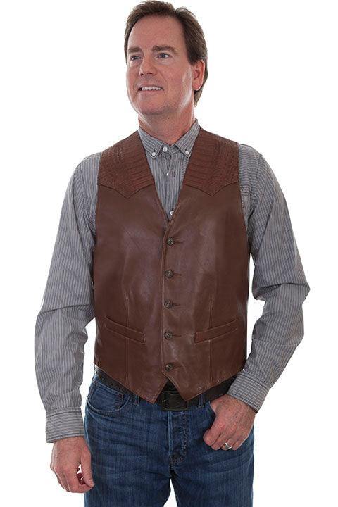Scully TOBACCO CAIMAN INSET VEST - Scully Leather
