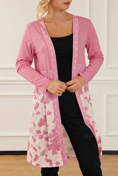 Printed Long Sleeve Open Front Outerwear - Trendsi - Flyclothing LLC