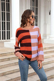 Round Neck Long Sleeve Color Block Dropped Shoulder Pullover Sweater - Trendsi - Flyclothing LLC