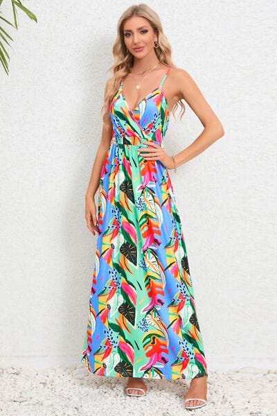 Printed Surplice Maxi Cami Dress - Trendsi - Flyclothing LLC