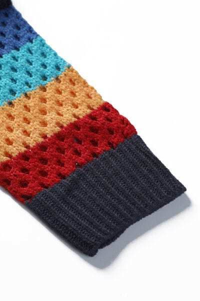 Openwork Color Block Tied Cardigan - Trendsi - Flyclothing LLC