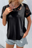 Spliced Lace Round Neck Short Sleeve Top - Trendsi